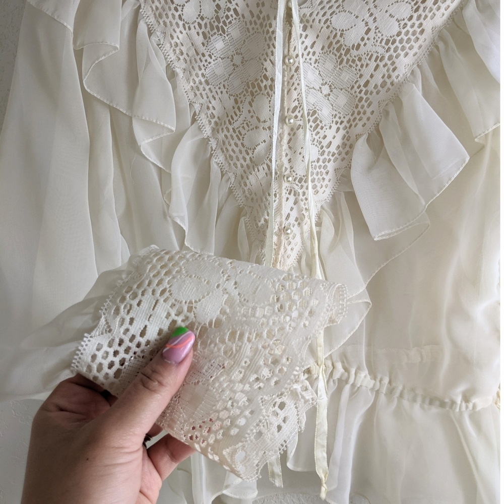 VINTAGE Lace Mesh Cottagecore Long Sleeve Blouse - Picture 6 of 6